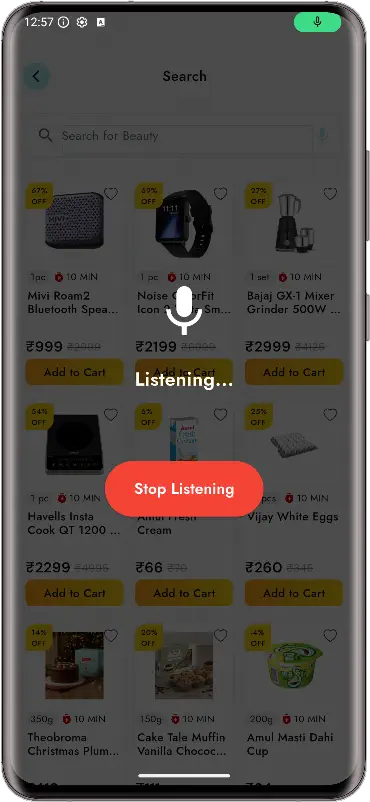 Sales24x7 voice search screen